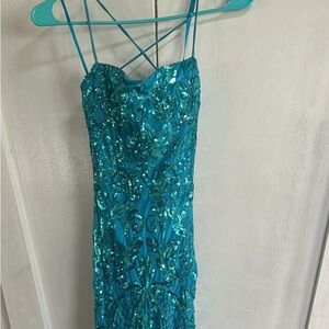 Turquoise Sequin Strappy Evening Dress